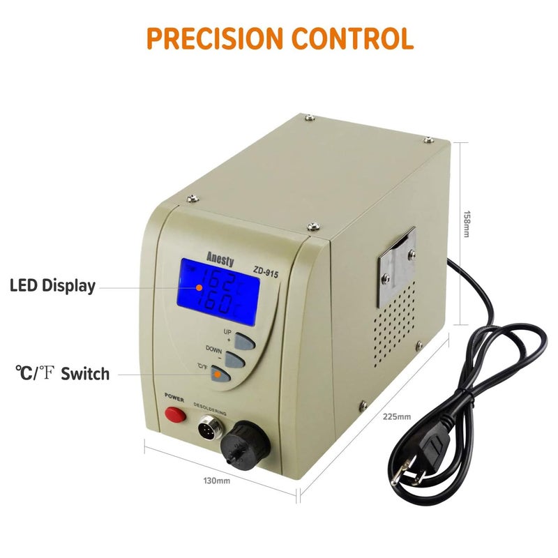 Anesty محطة إزالة اللحام الرقمية الاحترافية، محطة إعادة العمل أنستي ZD-915 مع مسدس لحام ومضخة فراغ مدمجة - Image 5